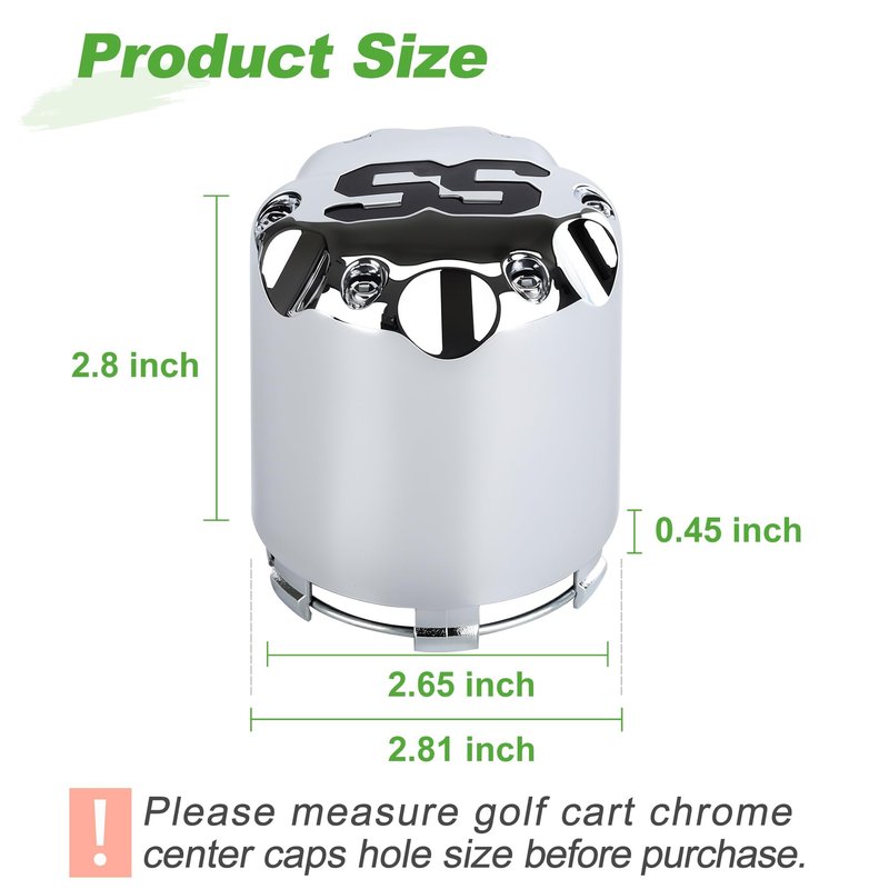 10L0L Golf Cart ITP SS Wheel Center Hub Cap 8,10,12 Inch Push in Style, SS Center Caps for Yamaha and Most EZGO Club Car Golf Cart Wheel, Set of 4 (Chrome)