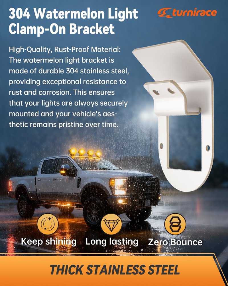 Turnirace Watermelon Light Bracket, Stainless Steel Clamp-On Truck Under Glow Frame Mount, Universal Lights Holder for Truck Trailer RV SUV (1 Pack)