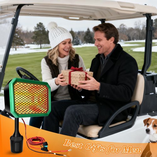 Brivouen Golf Cart Heater Electric Battery Operated, 400W Safe & Fast Silent Carbon Fiber Heater with 360° Rotatable Head, Compatible with Yamaha/Club Car/EZGO 48V, Golf Gifts Cart Accessories