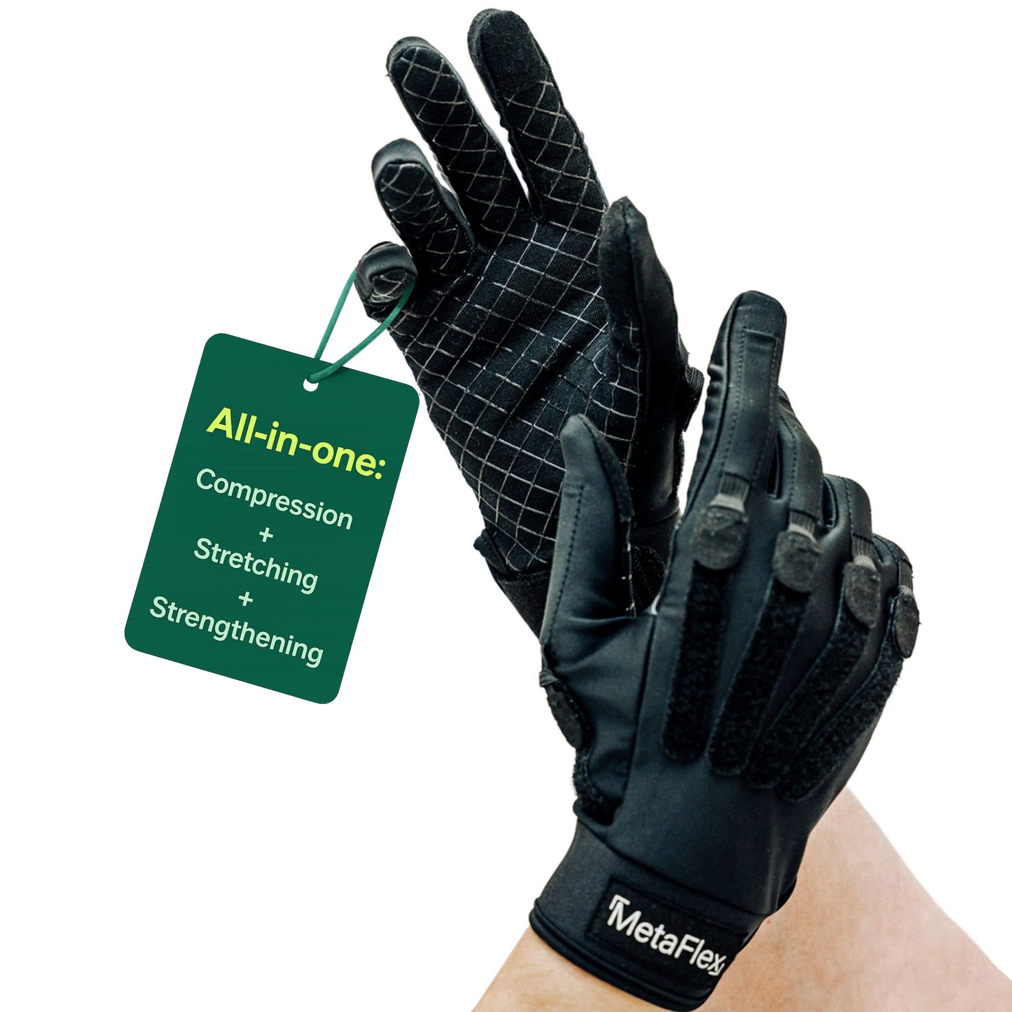 MetaFlex Compression Gloves for Arthritis, Carpal Tunnel, Swelling, Mobility - Full Finger Glove Compresses, Stretches & Strengthens Hand - Adjustable Resistance for Men & Women - Medium