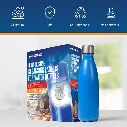 CleanHike Tumbler Water Bottle Cleaning Tablets - (90 Tablets) All Natural Ingredient, Great for All Stainless, Plastics, Ceramic and Glass Drinking Containers, Individually Packed (3)
