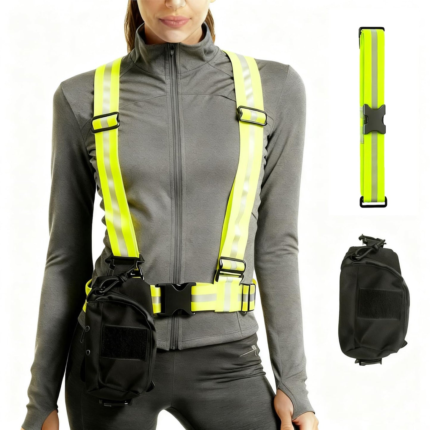 OXYWYAN Reflective Vest with Portable Pack, High Visible Safety Gear for Running Cycling Walking, Adjustable for Men Women
