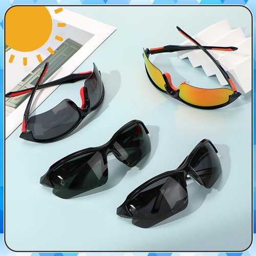 GGSTDDUP 4 Pack Polarized Sports Sunglasses for Men & Women | UV Protection Lightweight Wraparound Sunglasses for Cycling, Driving, Fishing, Running, black+white+red+orange