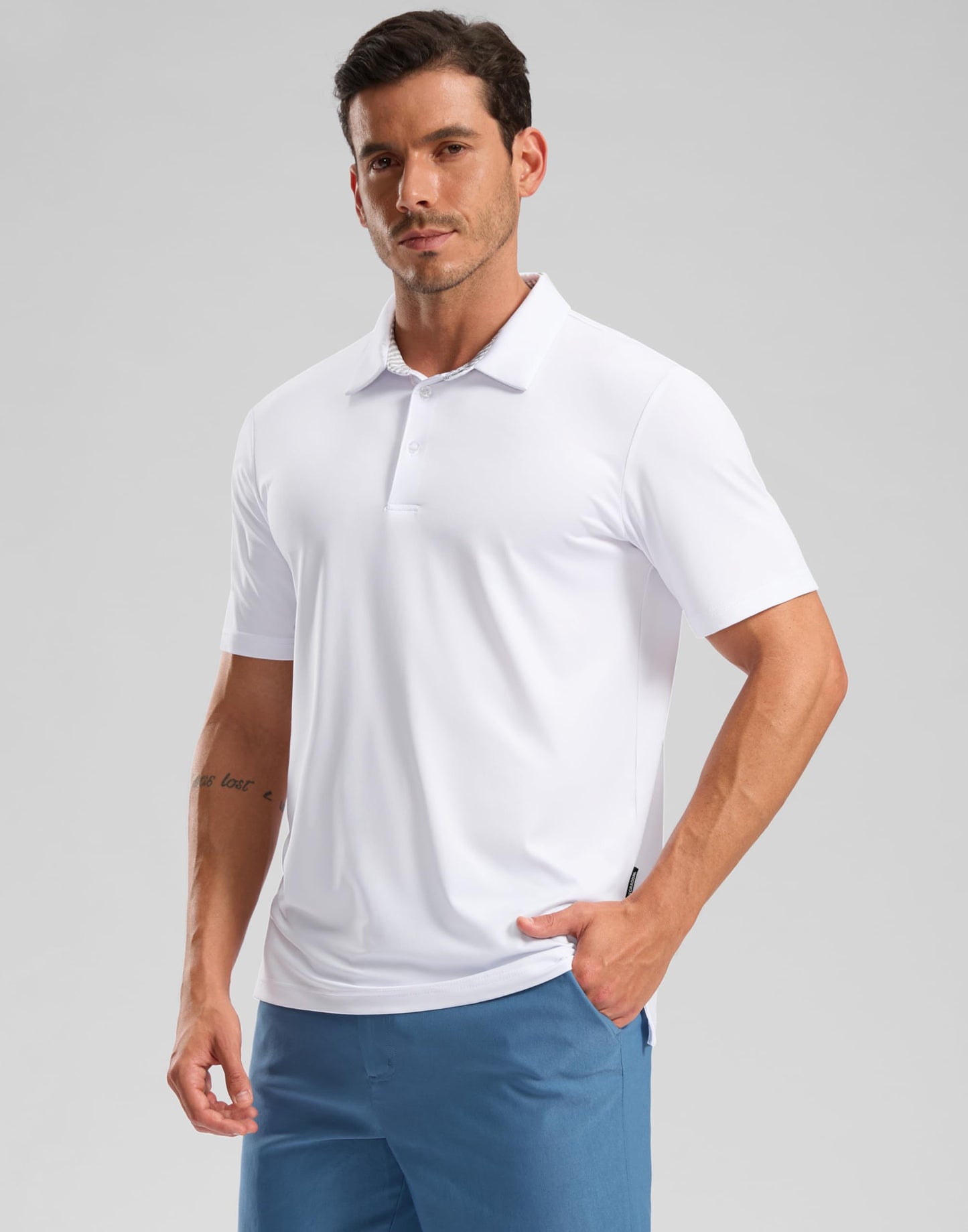 Golf Shirts Heather Polo Short Sleeve Dry Fit Lightweight Moisture Wicking Collared Shirts Casual Athletic Business (White, L)