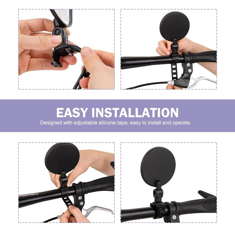 Arwrilt 2 PCS Bike Mirror Handlebar Mount, Adjustable Rotatable Bike Rear View Mirror with HD Glass, Quick Install Bicycle Bar End Mirror, Safe Cycling Convex Mirror, for Mountain Road Bikes (Black)