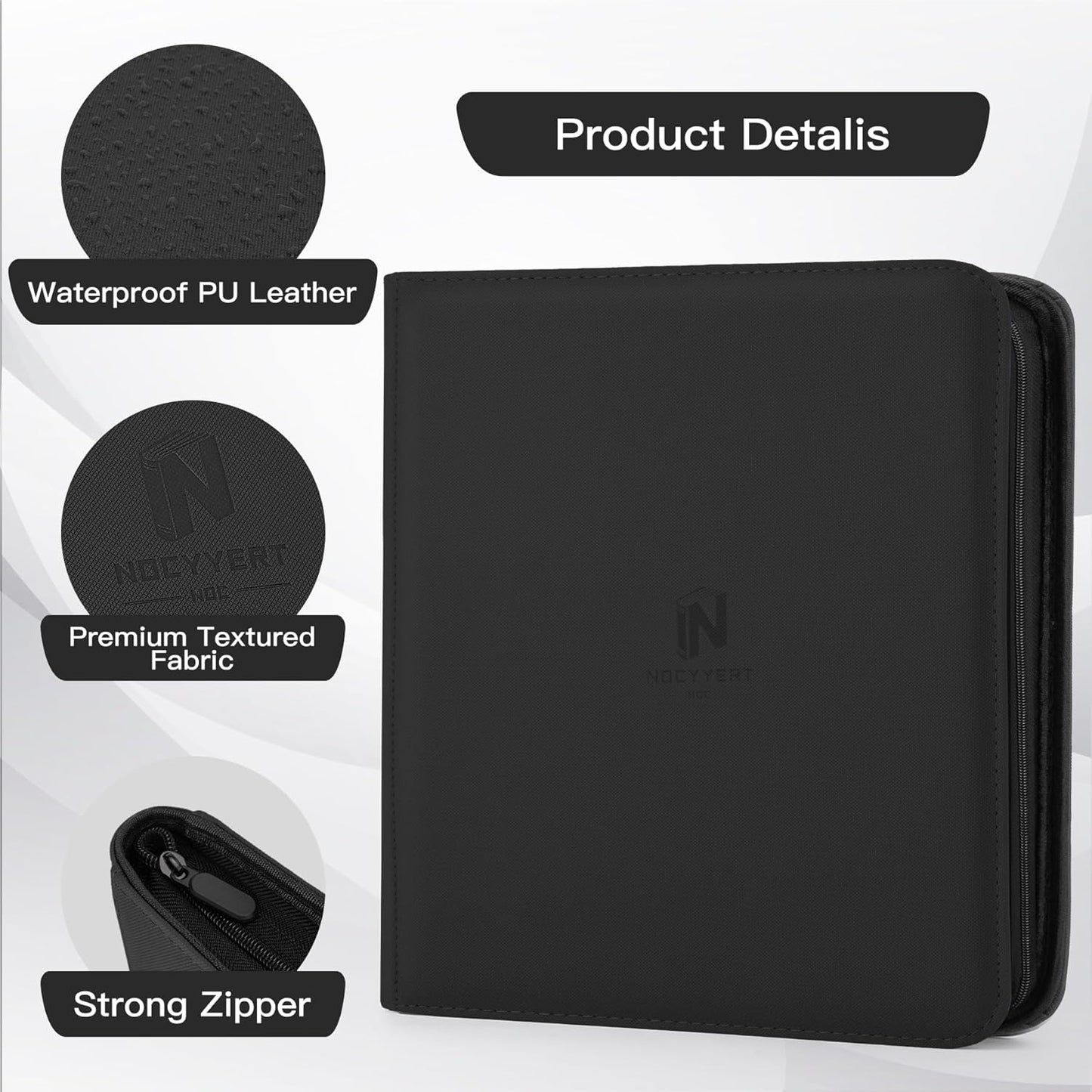 Skiennix Premium Card Binder - 12 Pocket Album for 720 Trading Cards | PU Zipper, Black