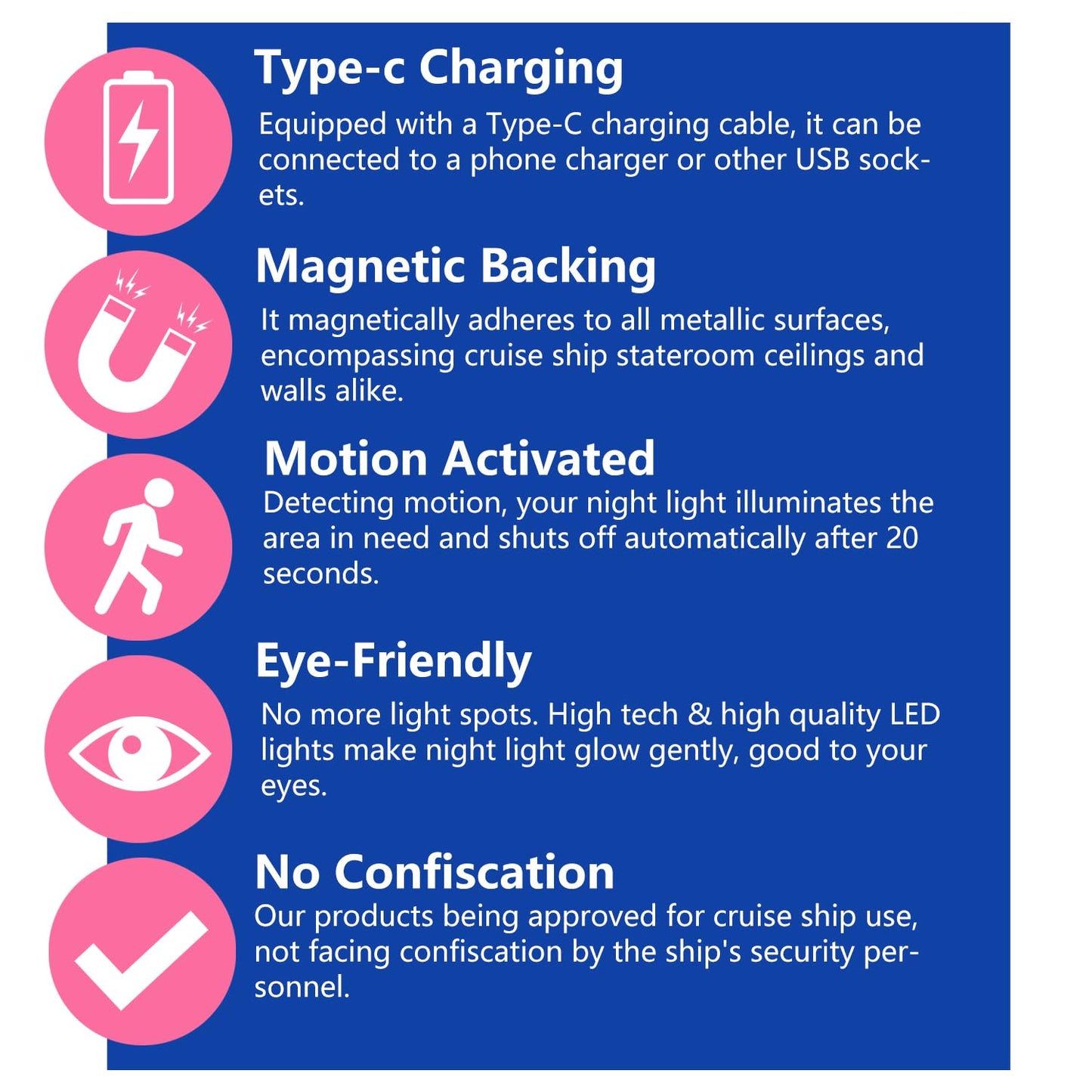 LAIDOLAILA 2 Pcs Magetic Night Light Motion Sensor Cruise Ship Approved with USB Cable LED Rechargeable Battery for Indoor Use in Bathroom Hallway Cabin Toilet Bed Stair Automatic Motion for Travel