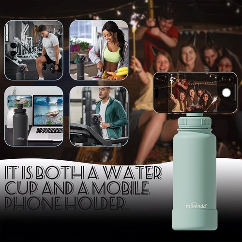 32oz Insulated Tumbler by [Brand Name] - Magnetic Phone Holder, Leak Proof Lid | 24hr Cold & 12hr Hot, Mint Green
