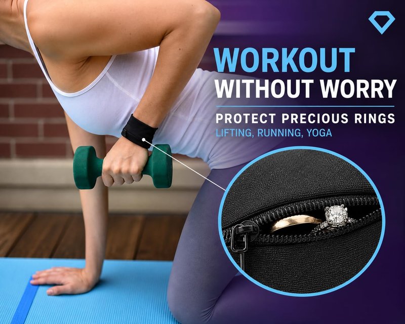 RingHero Wristband Ring Holder: Secure Wedding & Engagement Ring Pouch for Gym, Travel & Work | Prevent Loss & Damage | Hidden Zippered Pocket for Valuables | 4-Way Stretch - Blue