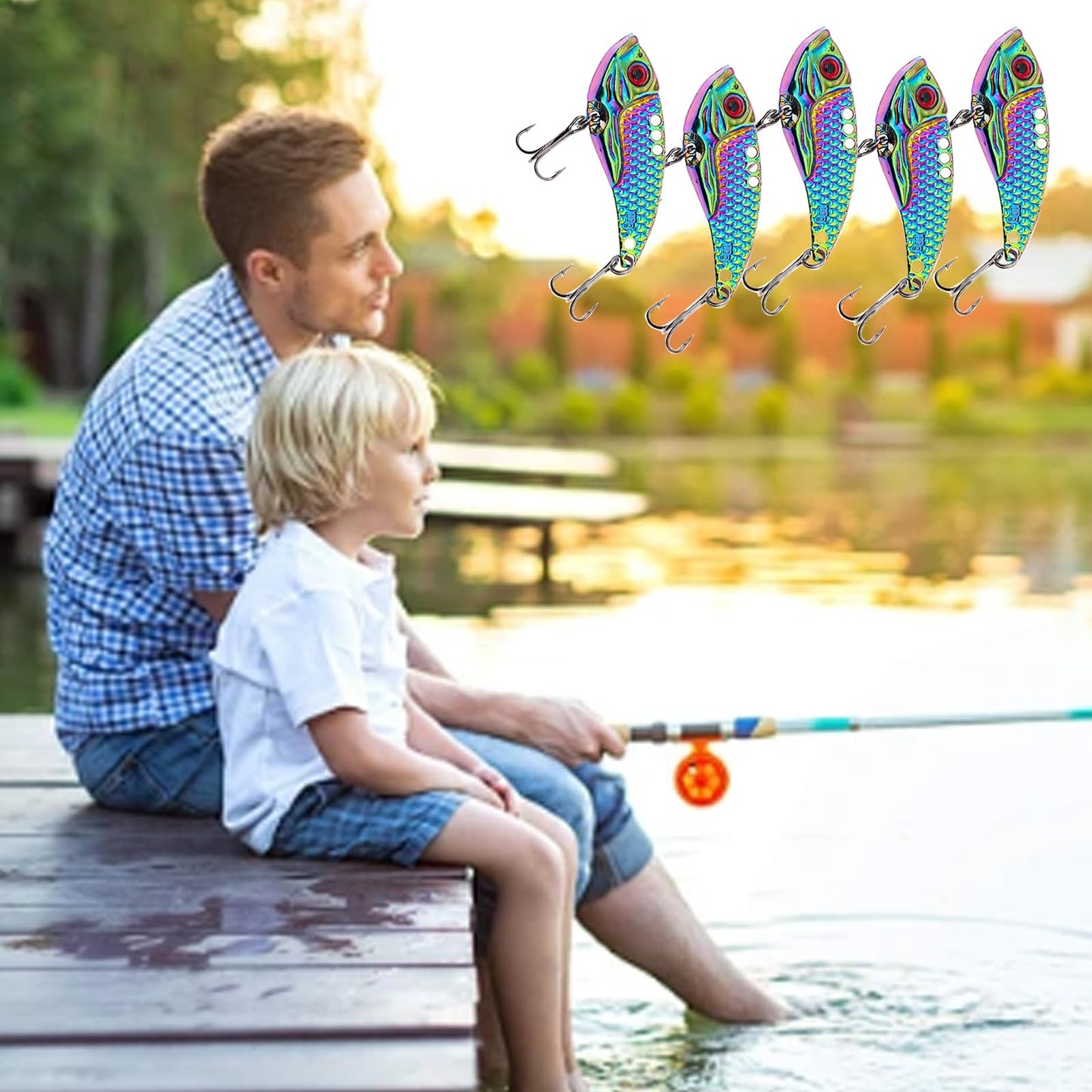 Zsrivk Fishing Lures Blade Baits for Bass Walleye Trout Crappie, Metal Hard VIB Spinner Spoon for Saltwater and Freshwater, 5PCS Lure Set with Box