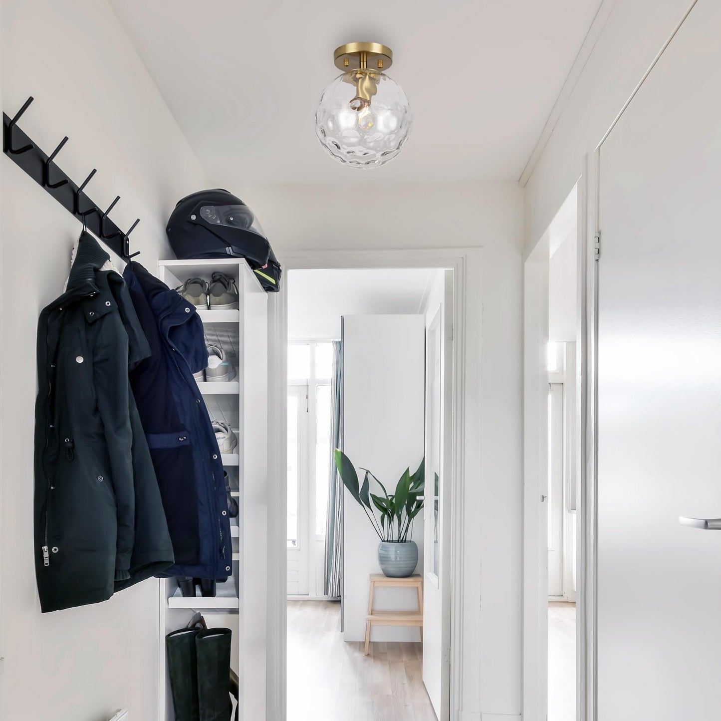 ALICE HOUSE 2 Pack 8-inch Modern Flush Mount Light, Hammered Glass Ceiling Light, Brushed Brass Hallway Light Fixtures for Bedroom, Closet, Entryway, Bathroom, Kitchen AL4201-S2GD