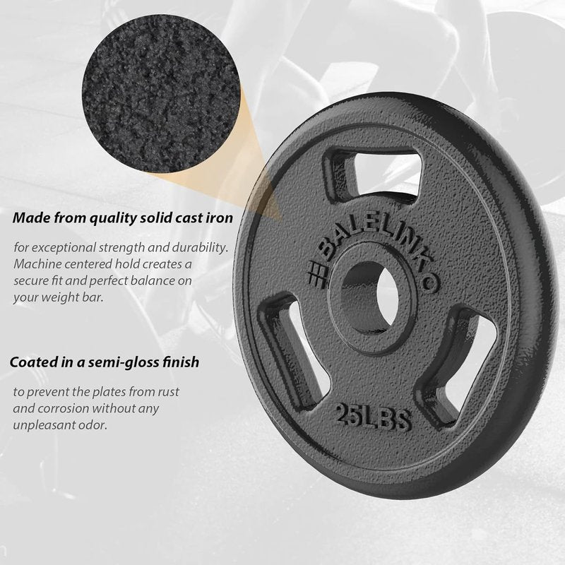 Balelinko Cast Iron 2-Inch Olympic Grip Plate Weight Plate for Strength Training, Weightlifting and Crossfit in Pair, 10LB, Black