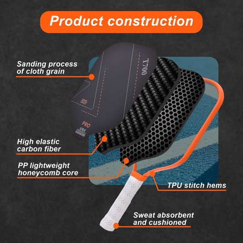 Aurive Carbon Fiber Pickleball Paddles 1-8.0oz Ultra-Light with Teflon Coating for Ultimate Spin & 16mm Silent Core | Indoor/Outdoor Tournament & Practice | Adult Players