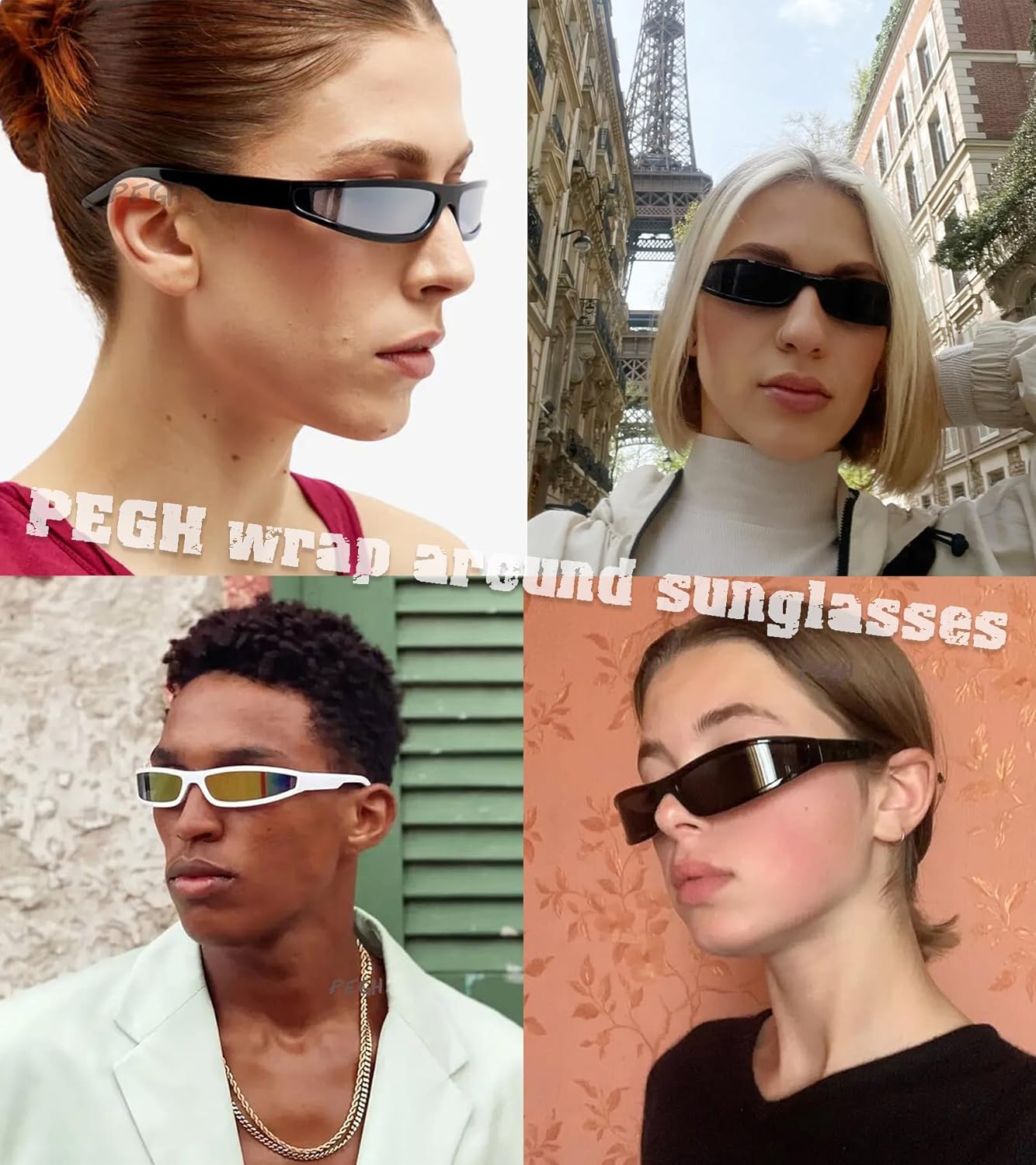 Skiennix Y2K Wrap Around Sunglasses - Futuristic Small Narrow Frame Shades for Men & Women