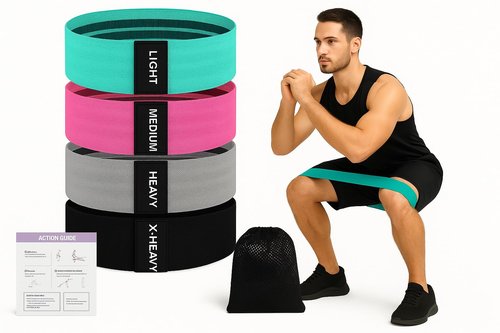 Booty Bands, Fabric Resistance Bands for Working Out, 4-Level Non-Slip Workout Bands with Exercise Guide, Hip and Glute Training Equipment for Home Gym, Teal Pink Gray Black