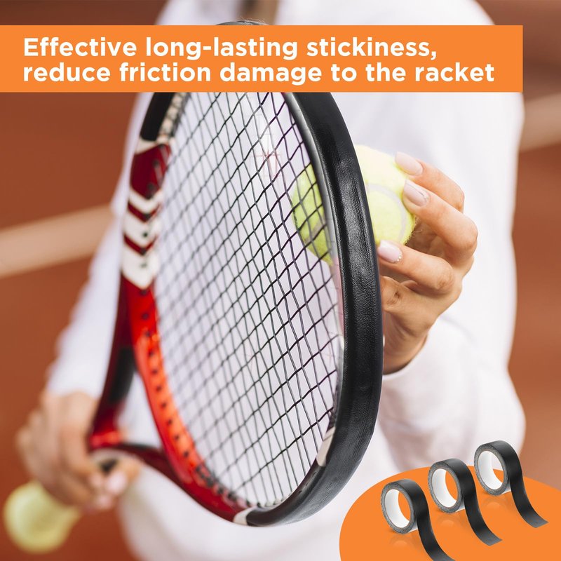 mekueeex 3 Pieces Black Racket Head Protection Tape, Tennis Racket Tape Racket Head Frame Guard Sticker for Tennis Racket ，16.4ft Roll