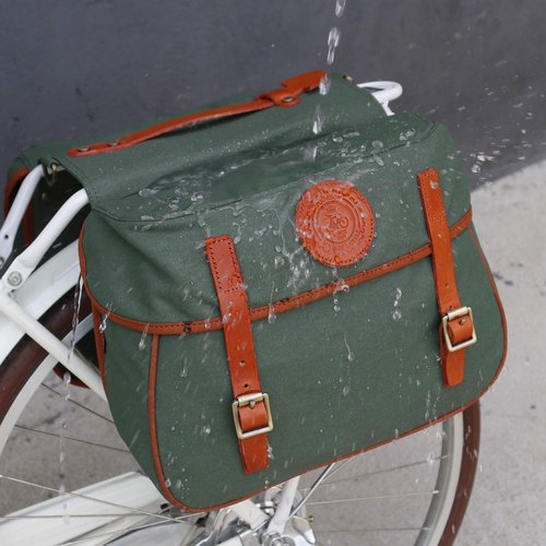 TOURBON Bike Pannier Bags Waterproof Bicycle Rear Rack Tail Bag - Canvas and Leather