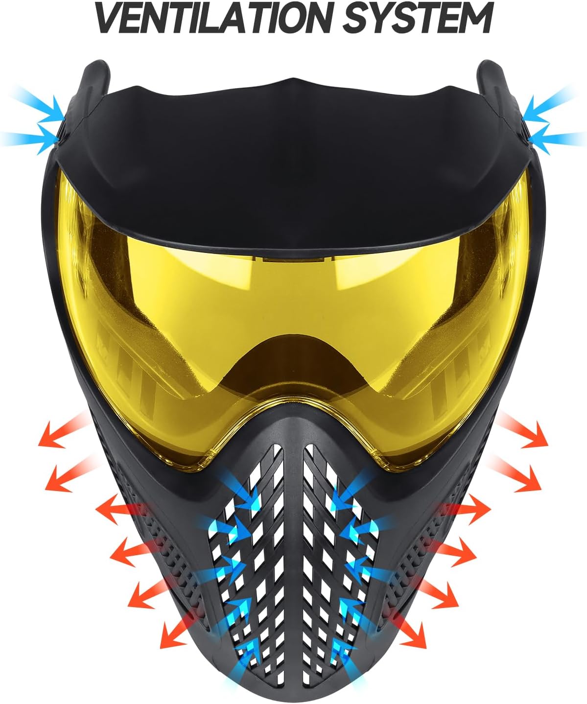 Xaegistac Paintball Mask - Integrated Sun Visor, Wide Field of View, Anti-Fog, Adjustable Headband