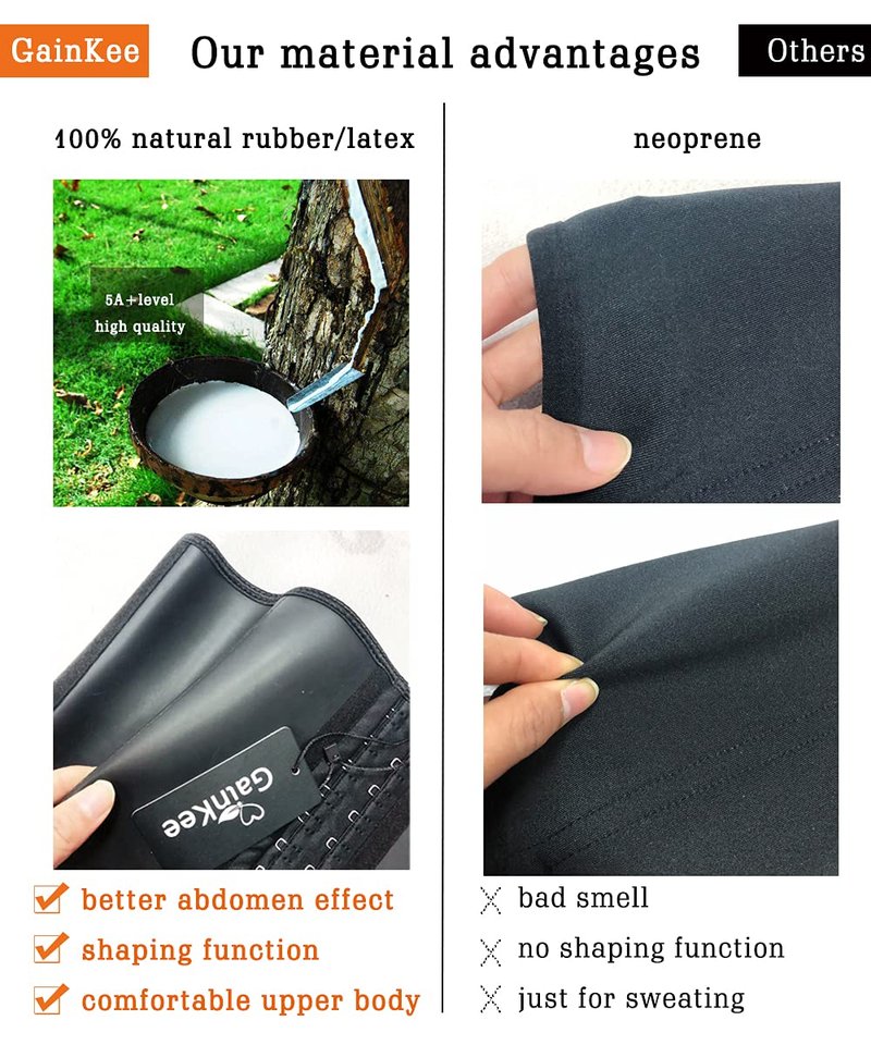 GainKee Latex Men Waist Trainer Corsets With Steel Bone Sweat Sauna Suit For Fitness (Large)