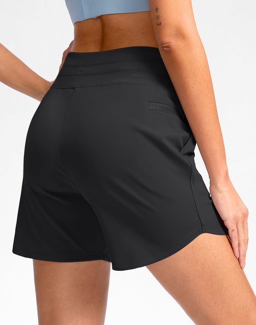 G Gradual Women's 5" Athletic Running Shorts with Zip Pockets Stretchy Quick Dry High Waisted for Workout Gym Hiking (Black, L)