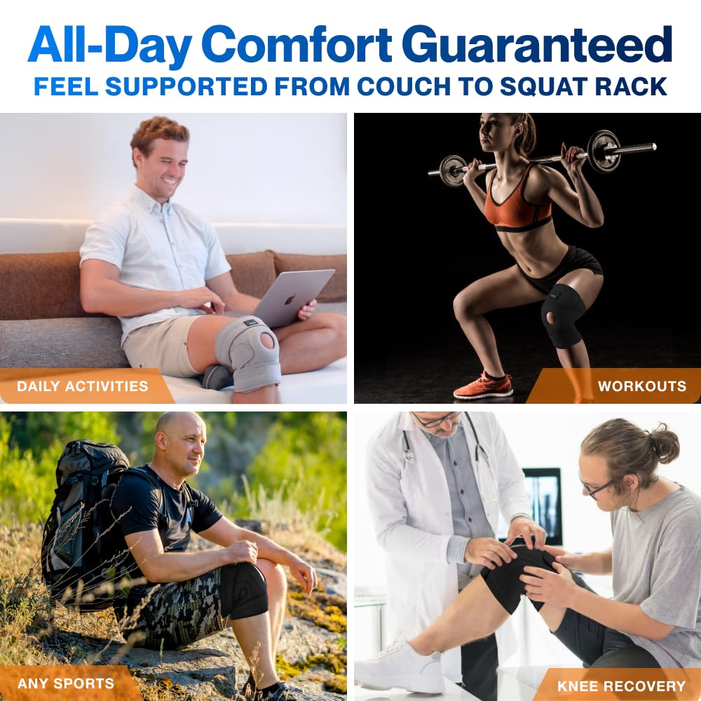 Modvel ELITE Knee Brace - Maximum Support with Patella Gel Pads & Side Stabilizers for Injury Recovery | Ideal for Running & Joint Pain Relief