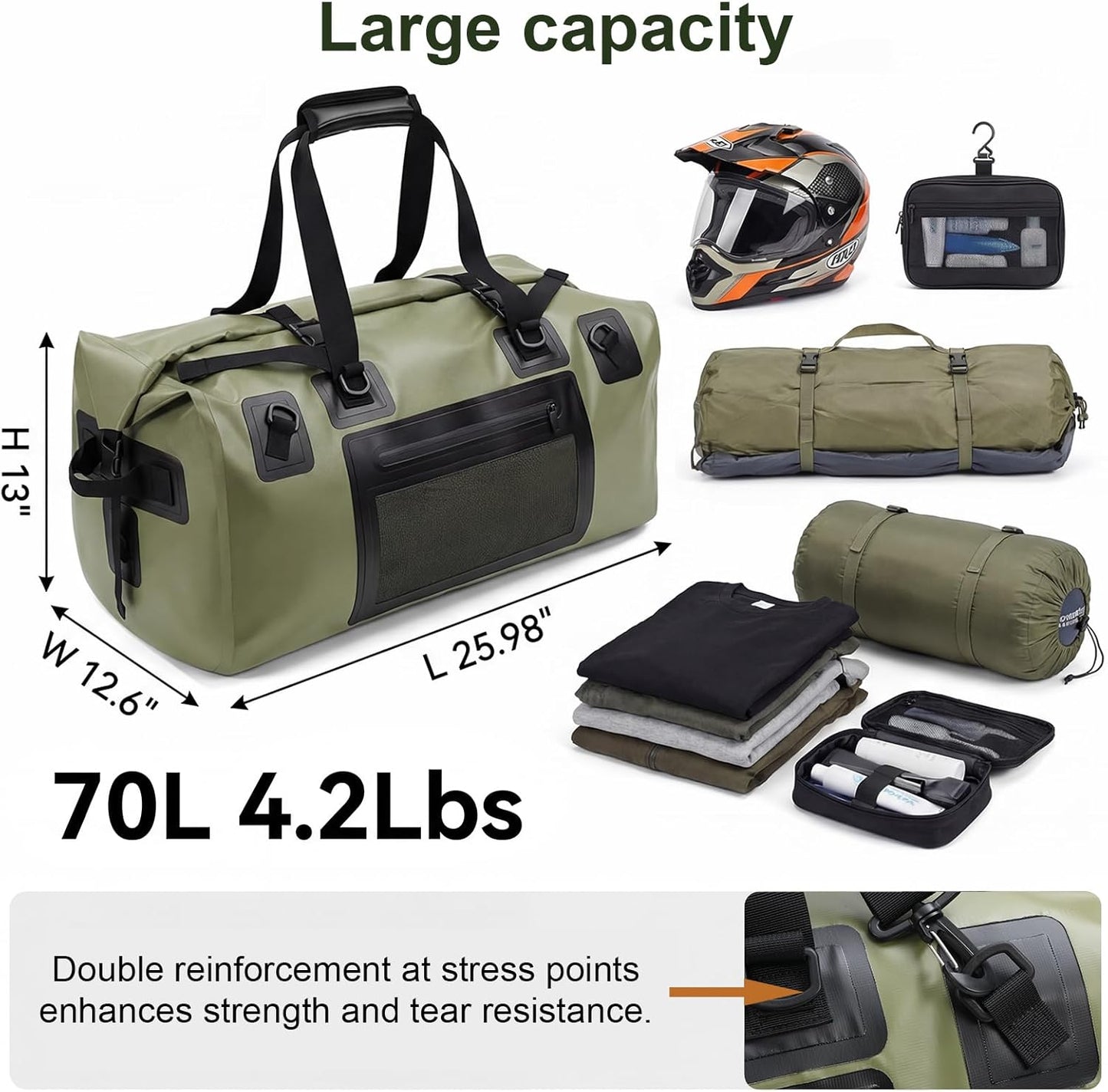 Skiennix Waterproof Duffel Bag - 70L Heavy-Duty Dry Backpack for Kayaking, Rafting & Camping