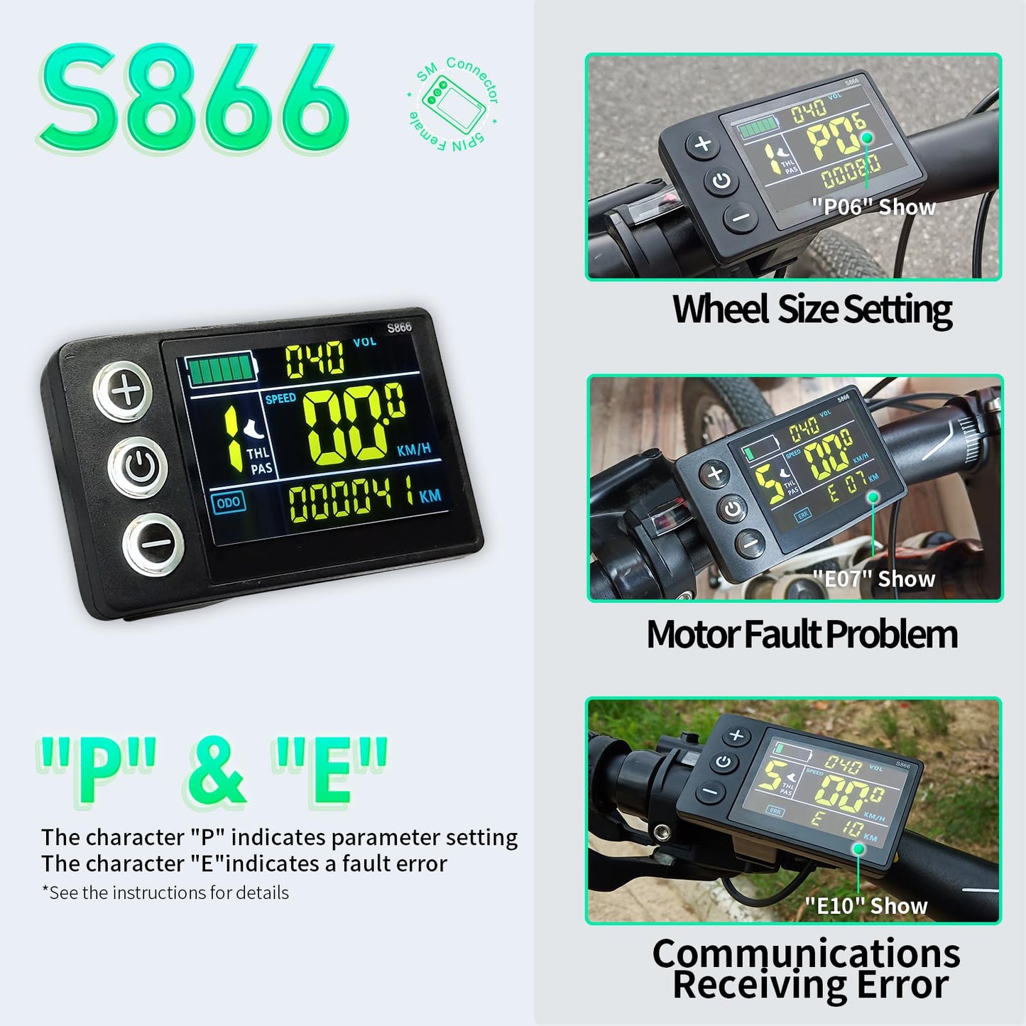 JOCHEN Ebike 36V/48V/52V 17A/26A/30A/40A Brushless Controller Mini Color LCD CS866 Display for Electric Bicycle Scooter Mountain Bike Parts (17A with CS866 Throttle)