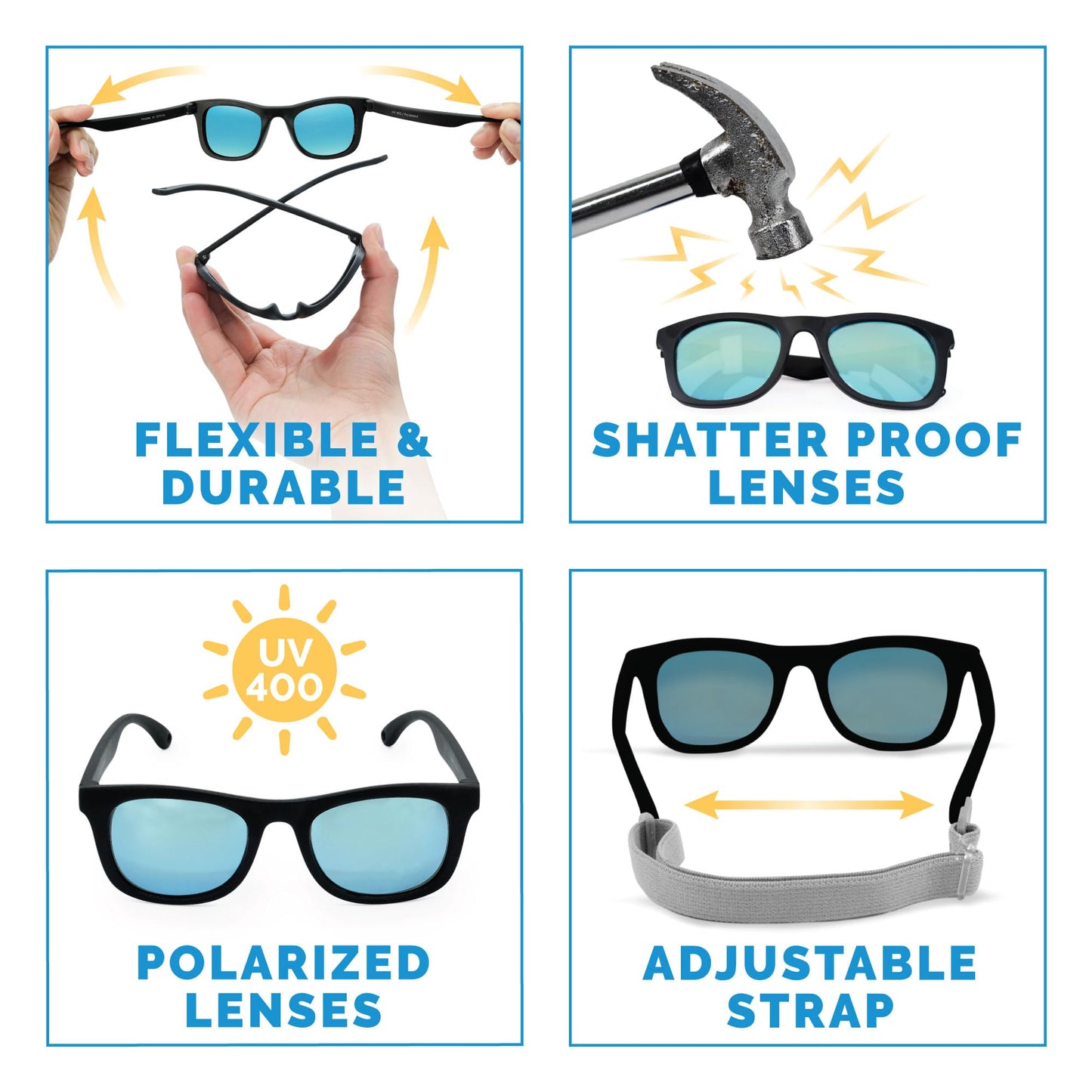 JAN & JUL Polarized Toddler Sunglasses with Flexible Frames (M: 2-6 Years, Black Aurora)