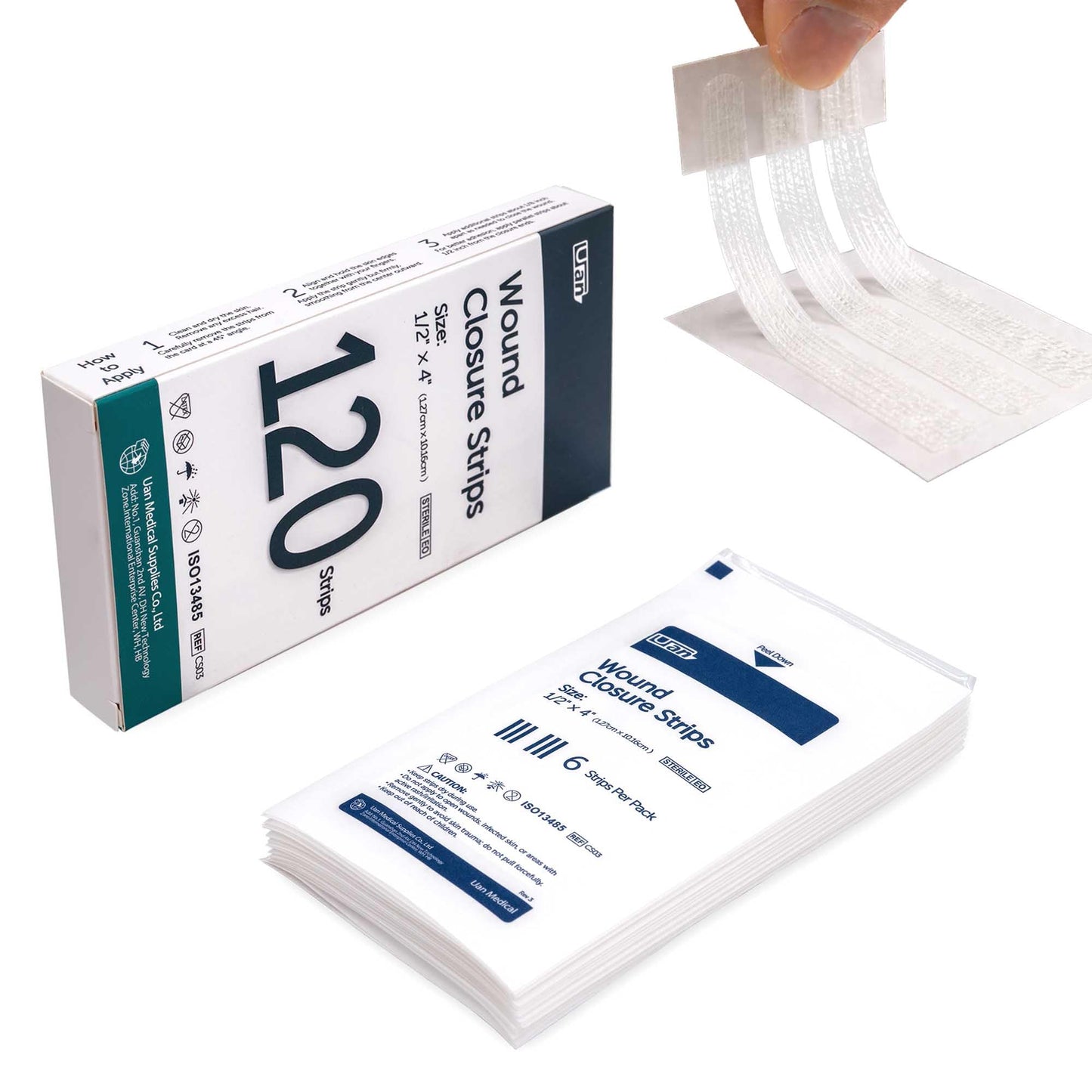 Sterile Wound Closure Strips, 12mm x 100mm, 20 Packs (2 Sheets per Pack, 3 Strips per Sheet), Breathable & Hypoallergenic, for Small Cuts, Post-Suture Care & First Aid, 120 Strips Total