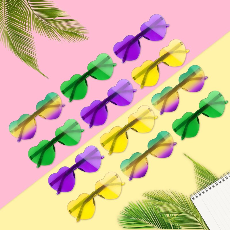 Uintoon 12 PCS Mardi Gras Heart Sunglasses Heart Glasses for Women Cute Heart Shaped Sunglasses Funny Carnival Parade Party Mardi Gras Accessories Glasses for Women