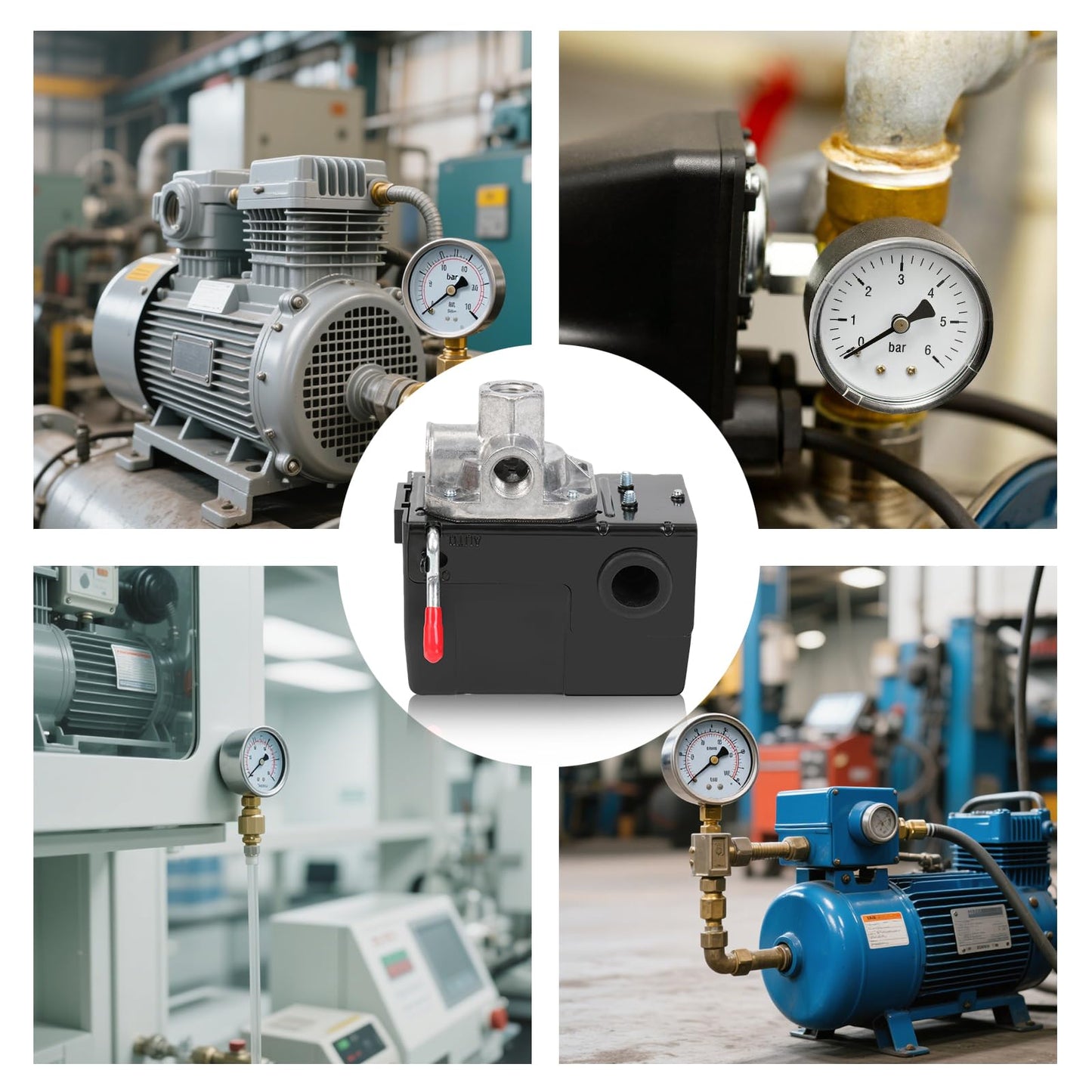 RSHEXJI Air Compressor Pressure Switch FB10-4H, 4 Port 1/4" NPT, 95-120 PSI Pressure Control Switch for Air Compressor Parts Replacement, Central Pneumatic, Husky, Campbell Hausfeld Compatible