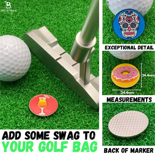 Big Strike Golf - Golf Pouch and 10 Magnetic Ball Markers. Bright, Fun Colorful Ball Markers. Golf Accessories Top Pick. (Golf Pouch + 10 Magnetic Ball Markers)