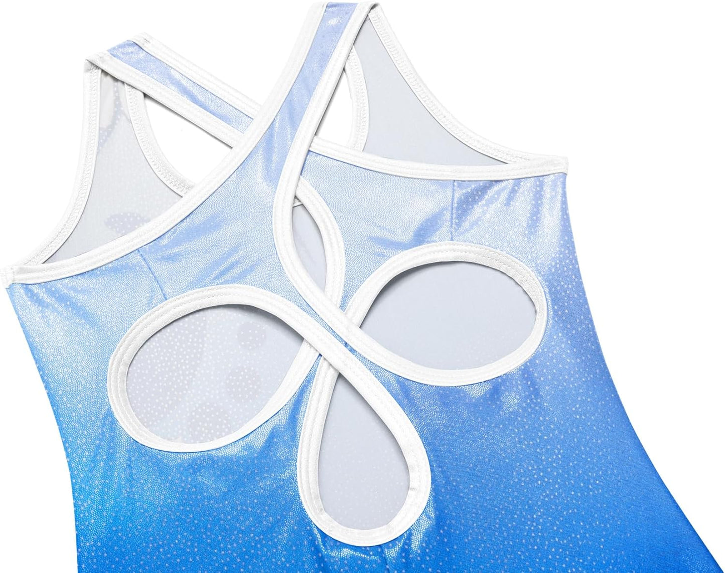 Zaclotre Gymnastics Leotards for Girls - Sparkly Sleeveless Hollow Back Unitard with Gym Shorts Combo