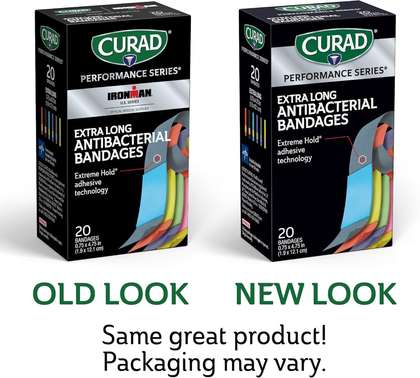CURAD Performance Series Antibacterial Bandages, Extra Long, 0.75" x 4.75", 60 Count