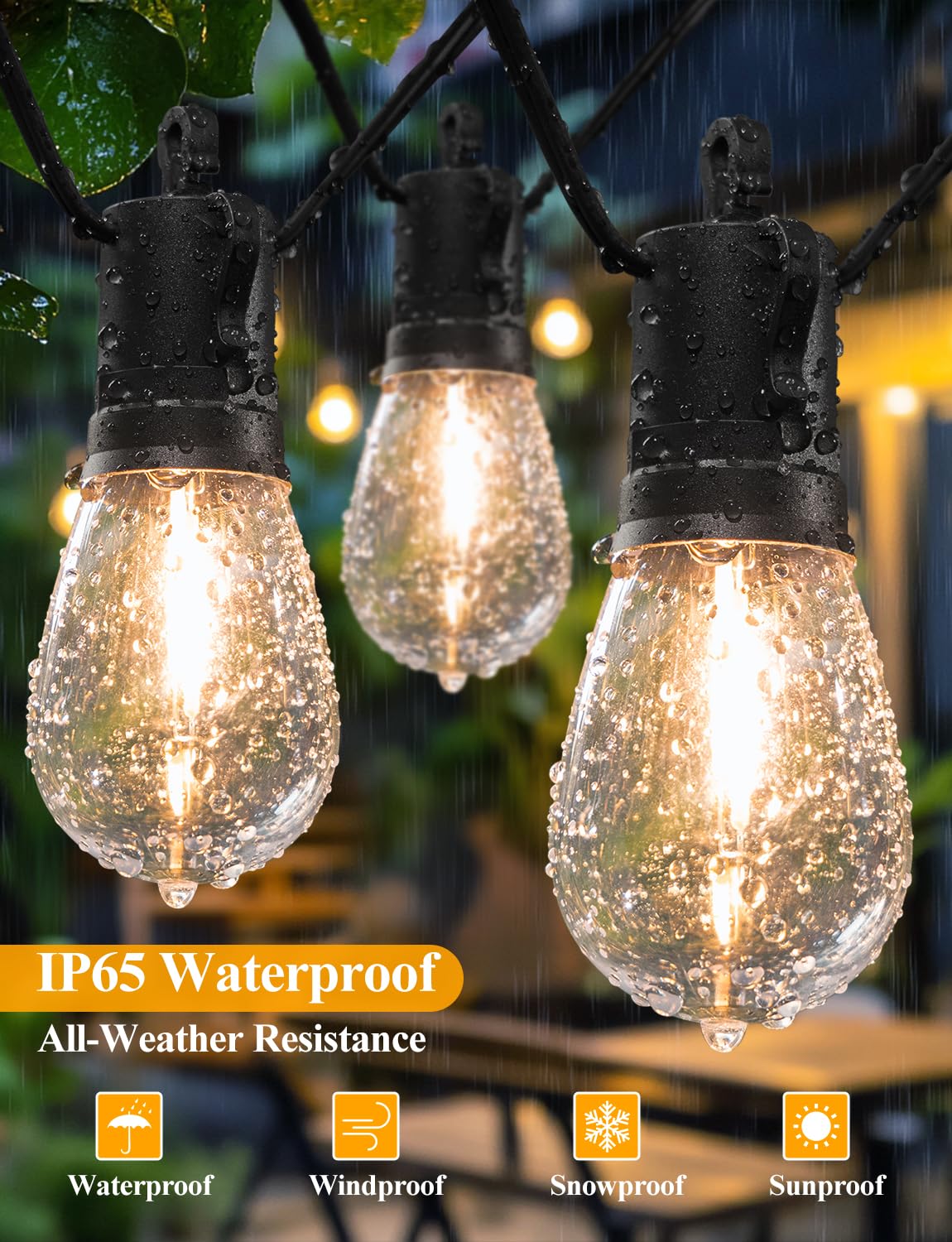 Brightever 25FT Outdoor String Lights Waterproof, LED Patio Lights with 8+1 Shatterproof S14 Edison Bulbs, String Lights for Outside Dimmable, Connectable Hanging Lights for Balcony, Yard, Gazebo