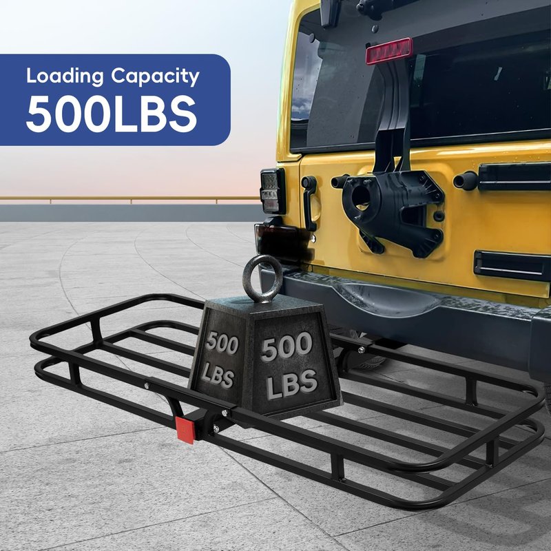 Donext 53" x 19" x 5" Hitch Cargo Carrier, 500 Lbs Heavy Duty Trailer Cargo Carrier Basket, Hitch Mount Cargo Carrier with Net, Strap, Tightener, Fits 2" Hitch Receiver for Car SUV Truck Pickup