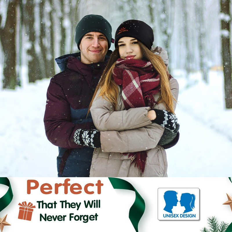 Lvaiz Winter Fleece Lined Knitted Beanie Hats for Men Reversible Windproof Watch Hat Warm Skull Cap for Women(Dark Green+Black)