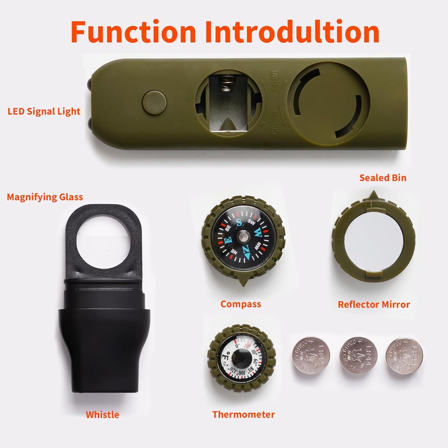 Skiennix Multifunctional Survival Whistle - Emergency Safety Gear with Compass & Thermometer | Ideal for Hiking, Camping, Boating