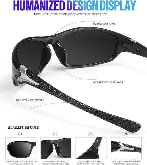 KALIYADI Polarized Sunglasses - Men's Sports UV Protection for Fishing, Driving & Cycling | 4 Pack