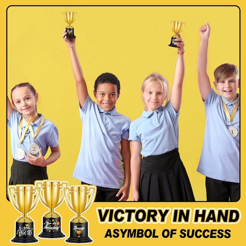 Fulmoon 24 Pack Gold Trophy Awards - Fun Plastic Trophies for Kids, Adults & Events | Perfect for Graduation & Competitions