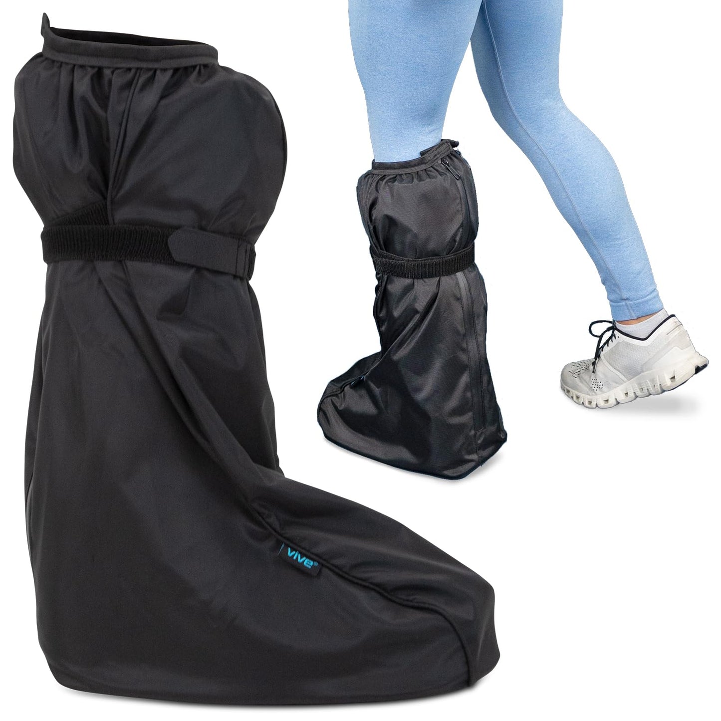 Vive Tall Walking Boot Cover Waterproof - for Medical Orthopedic Brace & Cast, Fractured Foot Accessories - Prevents Moisture, for Outdoor, Rain, Snow Protection - Non-Slip, Adjustable (Large)