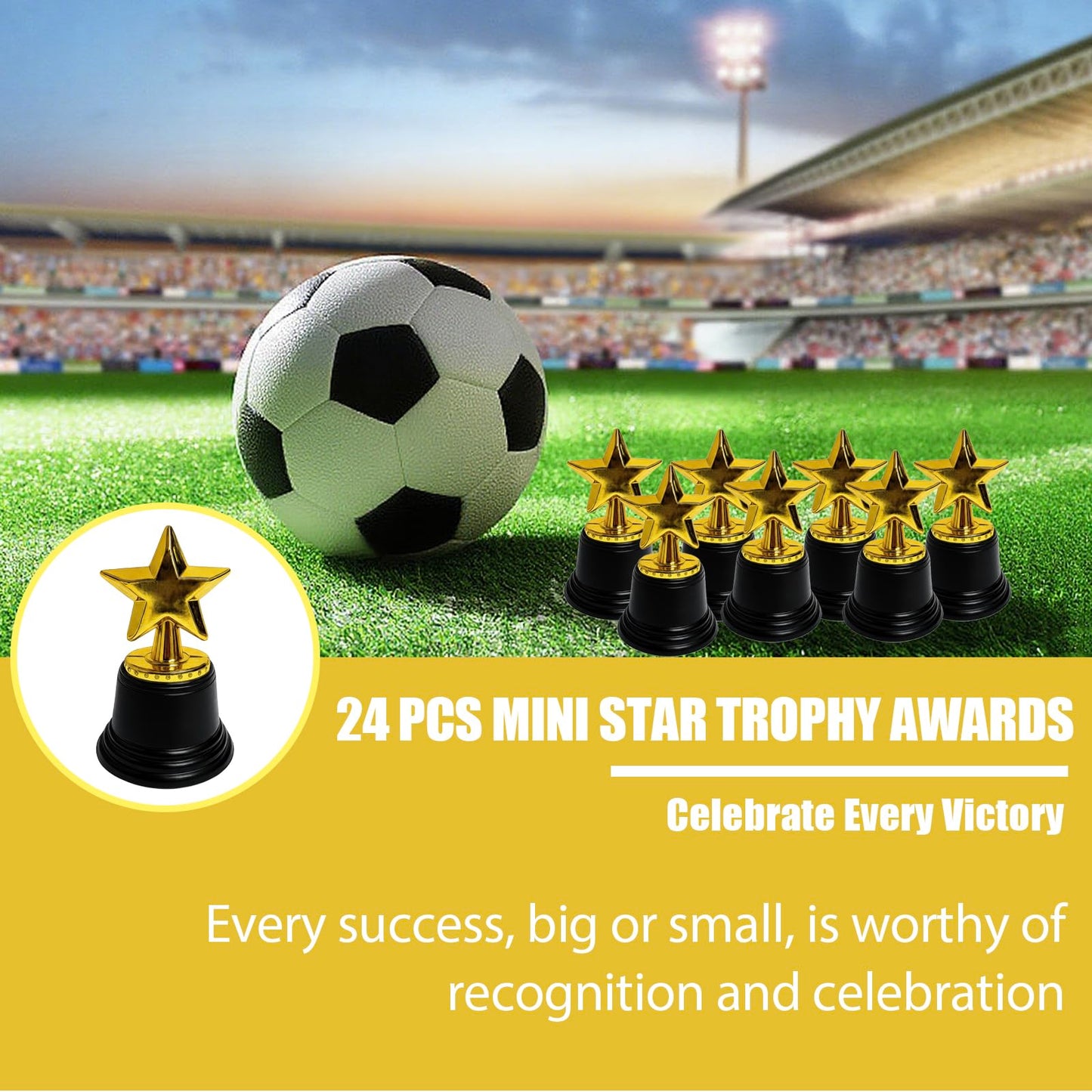 ZETEAKER 24 Pack Mini Star Trophy Awards Bulk, 4.72 Inch Plastic Gold Star Trophy, Mini Trophies Party Favors, Small Trophy Award for Winner Competitions, Sports Events, Props, Rewards, Game Prize