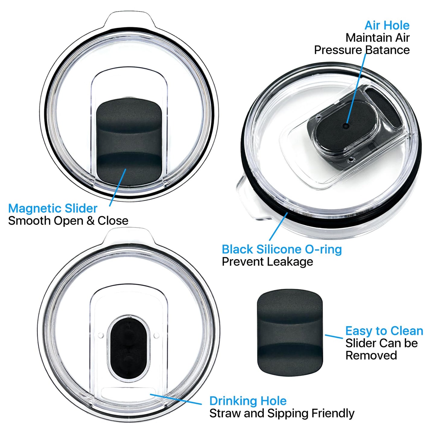 4 Pack 20 oz Replacement Lids Compatible with YETI 20 oz Tumbler, 10/24 oz Mug & 10 oz Lowball，Spill Proof Cup Lids with 4 Magnetic Slider Replacement, BPA Free, Travel Ready
