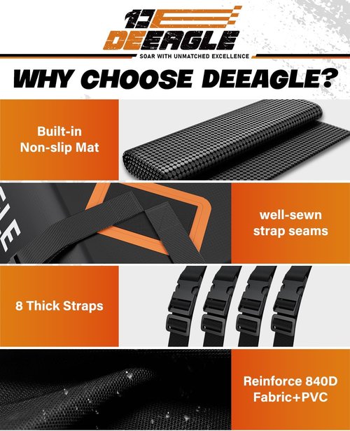 DEEAGLE Rooftop Cargo Carrier - 15 Cubic Feet Waterproof Soft Bag for Vehicles Without Roof Rack | Includes Non-Slip Mat & 8 Straps