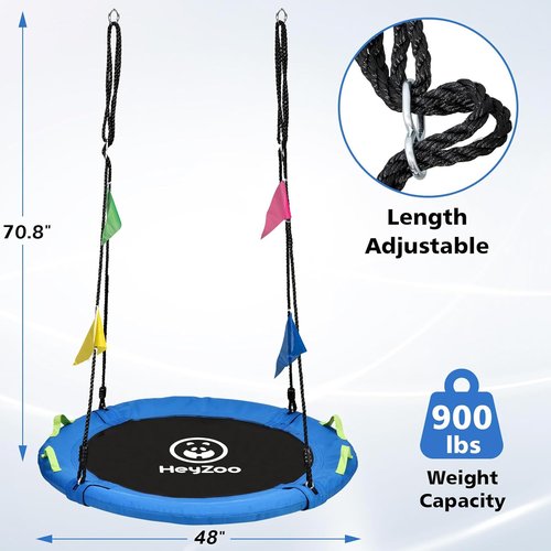 HeyZoo 48-Inch Tree Swing - Large Saucer Flying Swing for Family Fun | 900lbs Capacity, Adjustable Straps, Blue