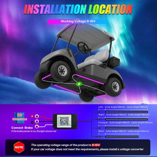4PCS Golf Cart LED Underglow Light Kit, Golf Cart RGB Underbody Light Strip with APP&Remote Control, Multi-Mode, Music Sync, IP68 Waterproof, 9-16V Golf Carts Lighting Strip for Club Car EZGO YAMAHA