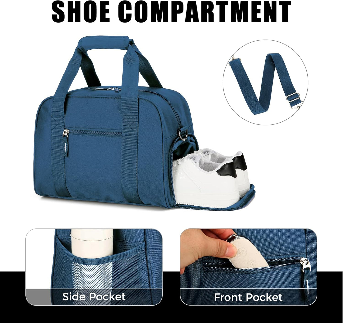 SeaRock 14-Inch Mini Duffle Gym Bag - Versatile Carry-On with Shoe Compartment | Navy Blue