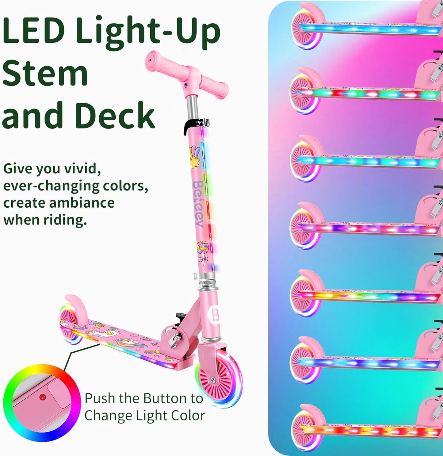 BELEEV V2 Kids Scooter - Light-Up Wheels, Adjustable Height, Lightweight Design | Ages 3-12