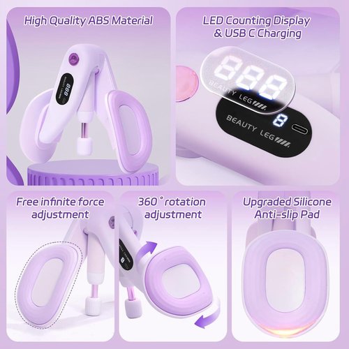 Upgraded Purple Inner Thigh Exerciser with LED Display, 0-70lb Adjustable Inner Thigh Exerciser, Pelvic Floor Muscle Trainer, 360°Hip Trainer for Women Postpartum Recovery (Purple)