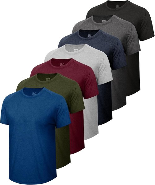 BOOJO Workout Shirts for Men - Quick Dry Moisture-Wicking Short Sleeve Tees | 7 Pack for Gym & Running